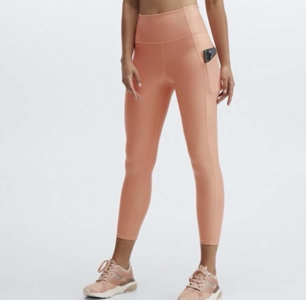 Fabletics High Waisted Pocket Iridescent Luxe 7/8 Orange NWT